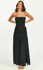 Marguerite Maxi Dress - Strapless Ruched Mesh High Leg Split Dress In Black