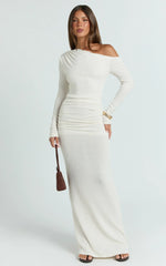 Faith Maxi Dress - Off Shoulder Long Sleeve Maxi Dress In Cream