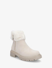 Bottines En Suédine À Revers En Fausse Fourrure - Beige