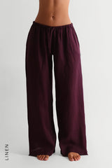 Sheveta Heritage Linen Wide-Leg Pants - Grape