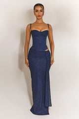 The Lexi Lace Corset Top in Navy Blue