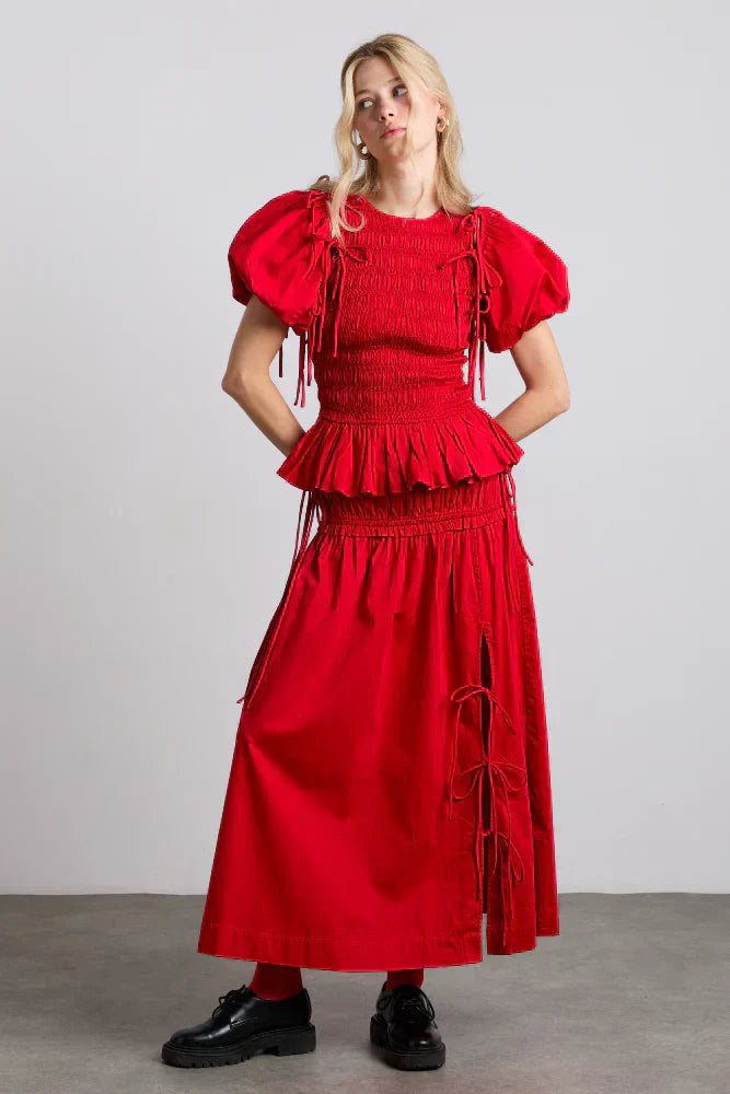 Charlotte Midi Tie Detail Skirt - Cherry