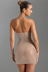 Embellished Halterneck Mini Dress In Honey