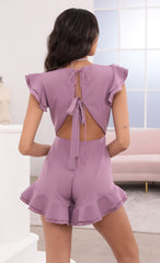 V-Neck Ruffle Romper in Mauve