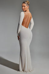 Embellished Open-Back Gown In White