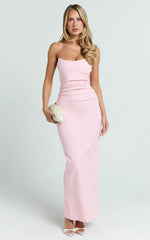 Pietra Maxi Dress - Scoop Neck Side Seam Tucks Fitted Dress In Pink