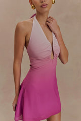 Malakhai Chiffon Halter Mini Dress - Ombre Pink