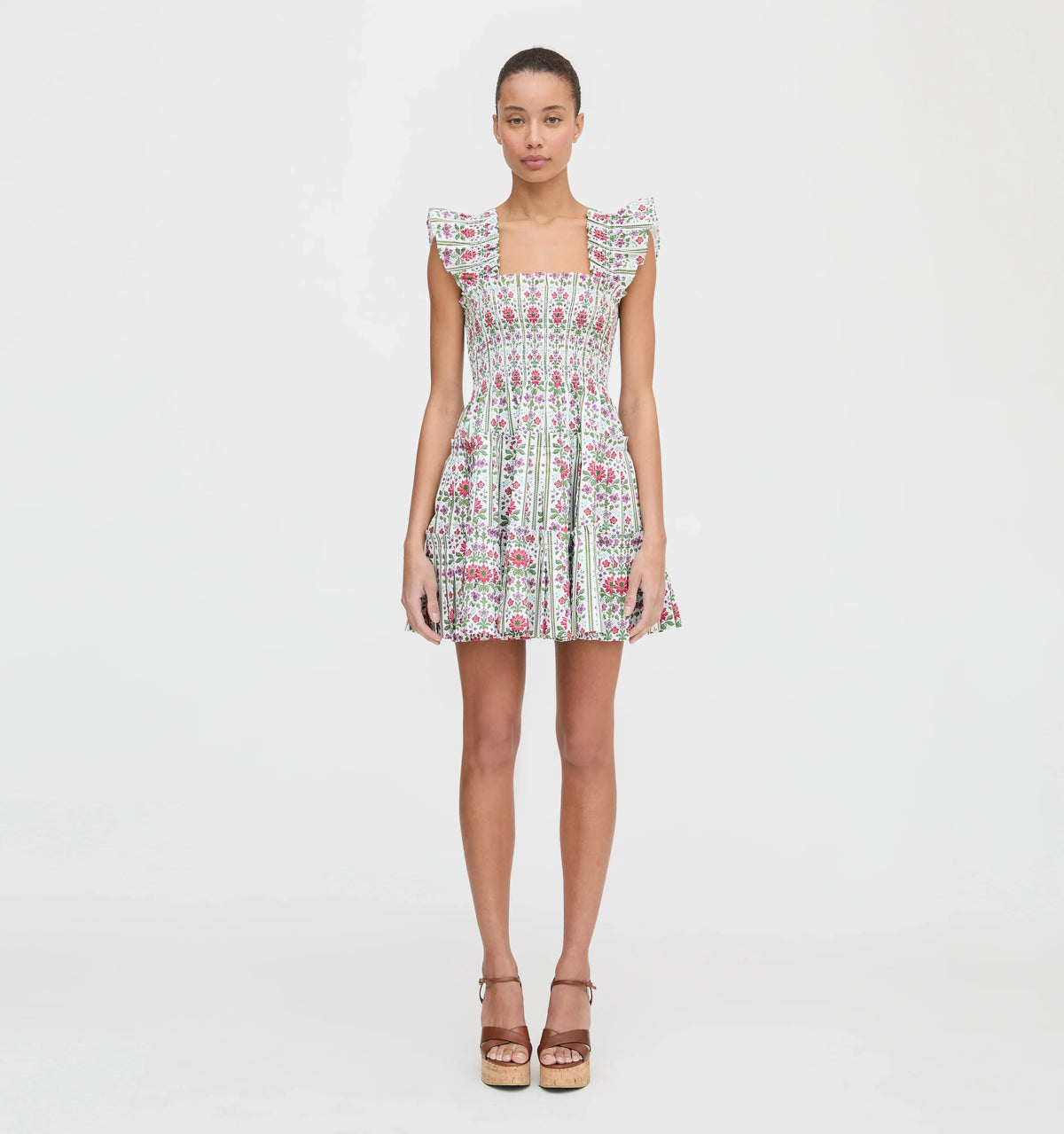 Couturebudthe Charlotte Nap Dress - Green Floral Block Stripe