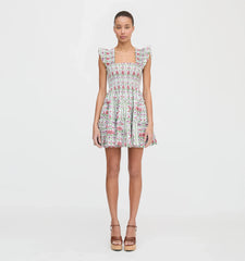 Couturebudthe Charlotte Nap Dress - Green Floral Block Stripe
