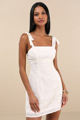 Mizuki Cream Embroidered Tie-Strap Mini Dress