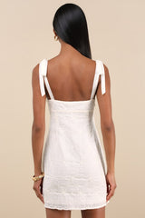 Mizuki Cream Embroidered Tie-Strap Mini Dress