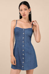Blakely Blue Chambray Button-Front Mini Dress