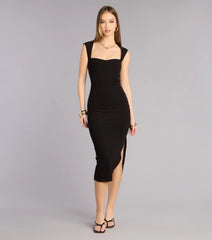Soft Curve Alert Rib Knit Midi Dress
