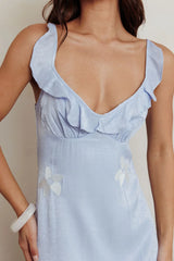 Hibiscus Ruffle A-Line Maxi Dress Blue