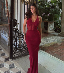 Kristy Mesh Corset Lace-Up Slit Formal Dress