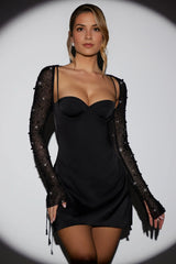 Kateproms Long Sleeve Embellished A-Line Mini Dress In Black