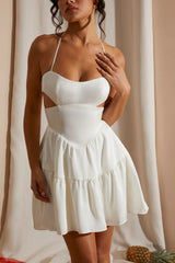 Halter Neck Cut Out Mini Dress In White