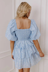 Affectionate Allure Tiered Mini Dress In Sky Blue