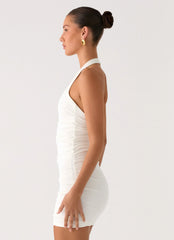 Gloves Up Halter Mini Dress - White