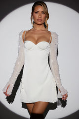 Long Sleeve Embellished A-Line Mini Dress In White