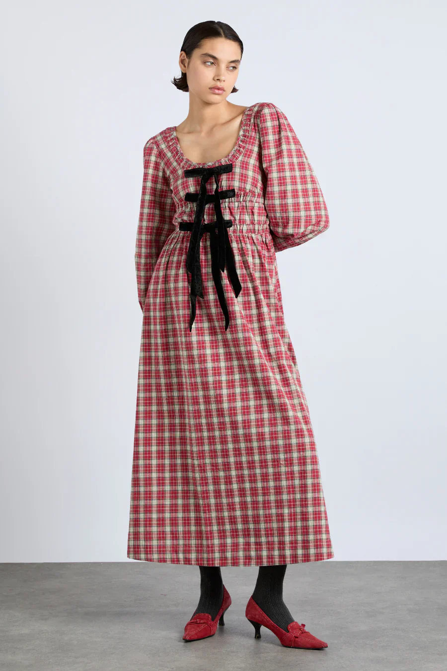 Dakota Bow Midi Dress - Tartan