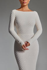 Embellished Open-Back Gown In White