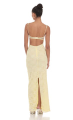 Lace Floral Trim Maxi Dress in Yellow