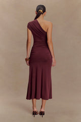 Chloe Peached Jersey One Shoulder Midi Dress - Mahogany