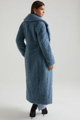 Long Shearling Coat In Blue