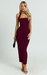 Salome Midi Dress - Halter Neck Column Dress In Wine