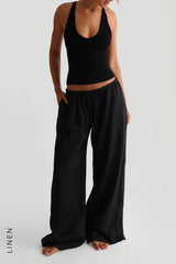 Sheveta Heritage Linen Wide-Leg Pants - Black