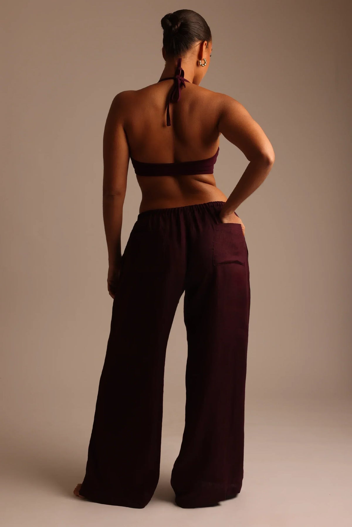 Sheveta Heritage Linen Wide-Leg Pants - Grape
