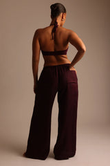 Sheveta Heritage Linen Wide-Leg Pants - Grape