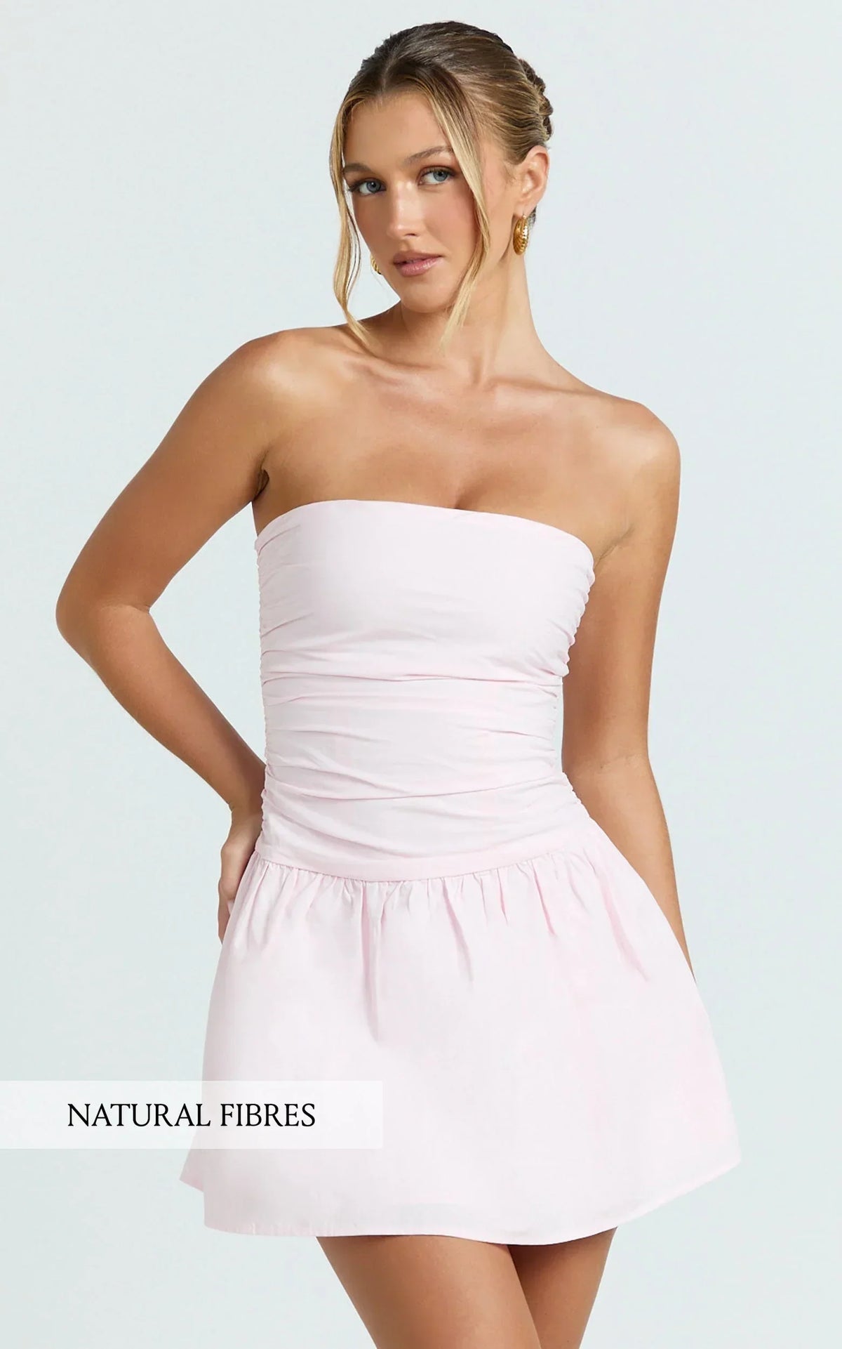 Donatella Mini Dress - Strapless Drop Waist Dress In Pink