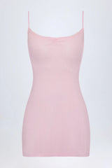Pointelle Ruched A-Line Mini Dress in Baby Pink