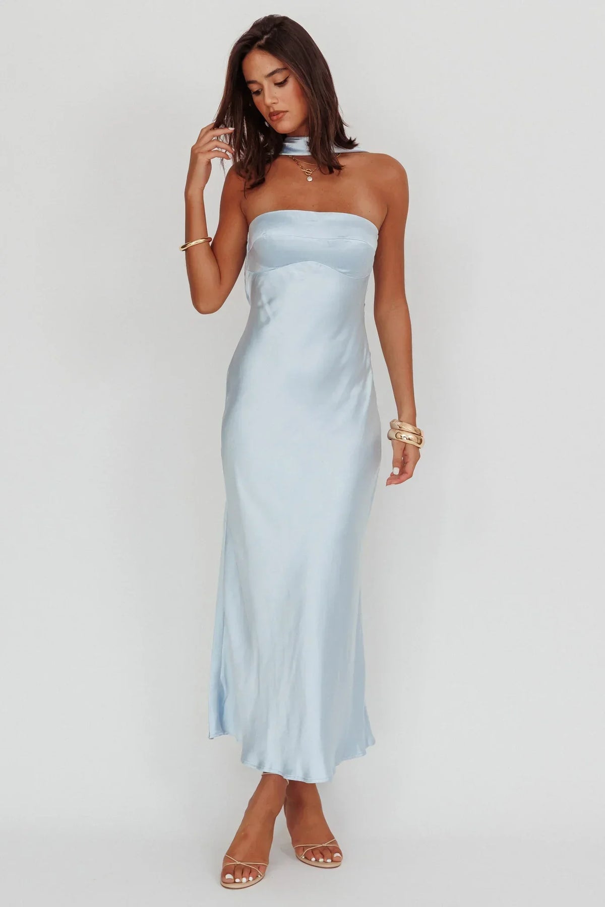 Damsel Reverse Halter Maxi Dress Baby Blue