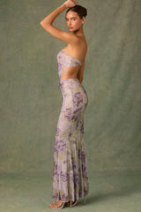 Embellished Cut-Out Fishtail Maxi Dress in Lilac Hotfix