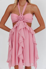 Santiago Cut-Out Ruffle Mini Dress Blush