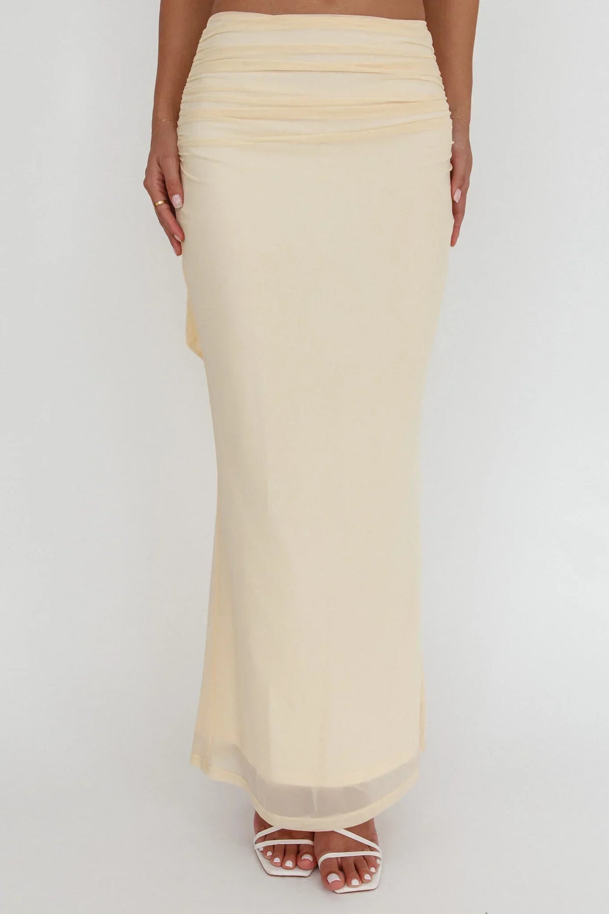 All The Lights Ruched Midi Skirt Cream