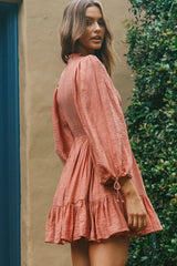 Secret Garden Long Sleeve Smocked Bodice Dress Rose