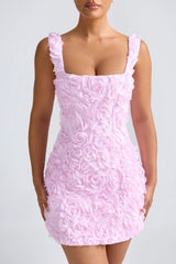 Floral-Appliqué Corset Mini Dress in Lilac