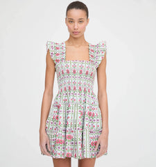 Couturebudthe Charlotte Nap Dress - Green Floral Block Stripe