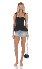 Shoulder Tie Flare Top in Black