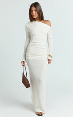 Faith Maxi Dress - Off Shoulder Long Sleeve Maxi Dress In Cream