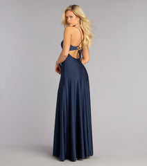 Mindy Satin A-Line Slit Formal Dress