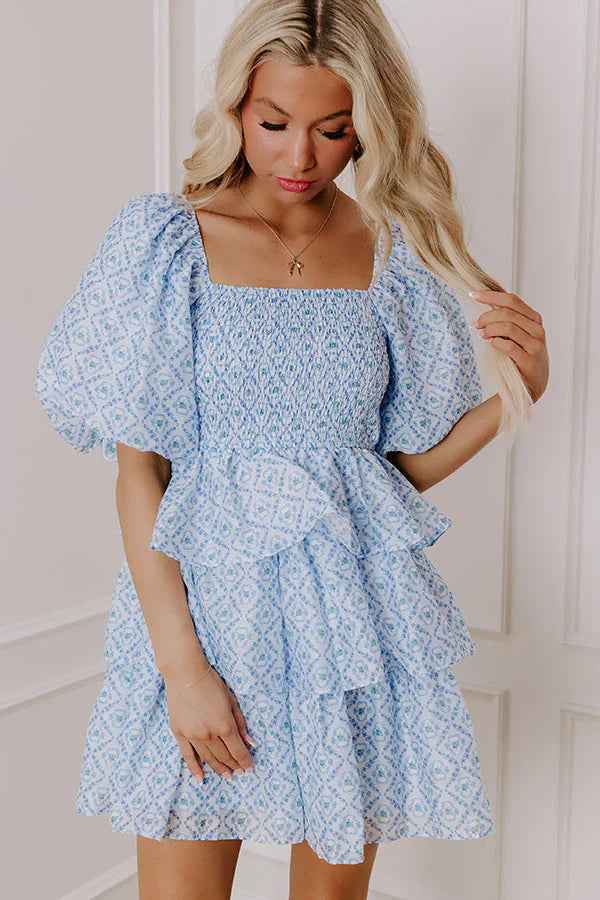 Affectionate Allure Tiered Mini Dress In Sky Blue