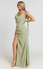 Klarissa Maxi Dress - Cowl Neck Scarf Dress In Sage