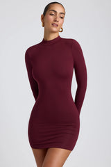 Modal Open-Back Long-Sleeve Mini Dress In Plum