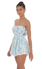 Blue Floral Ruffle Romper In White