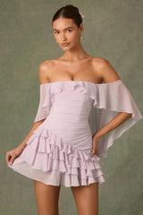 Off-Shoulder Ruffled Mini Dress In Lilac